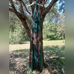 Floral Green Halter Maxi Dress